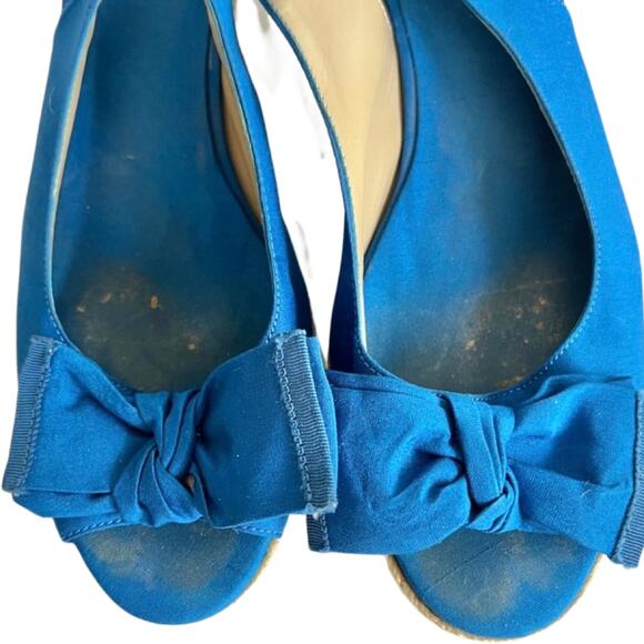 Bandolino Royal Blue Bow Peep Toe Slingback Heel Espadrilles Sandals 8.5 *GOOD* - Picture 5 of 7
